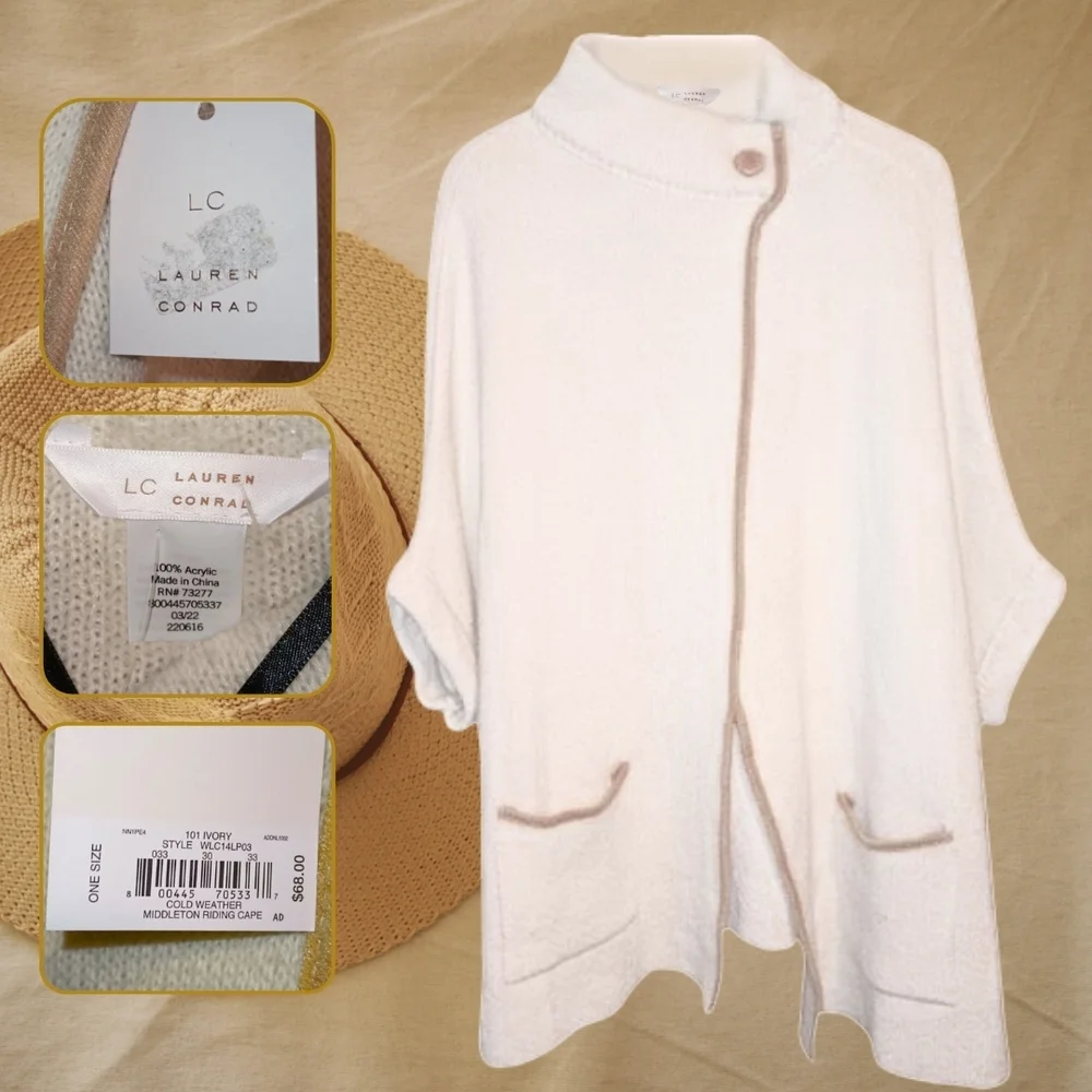 LC Lauren Conrad Versatile Cream Tan Riding Cape Poncho Fits Small To XXL New - Picture 4 of 4